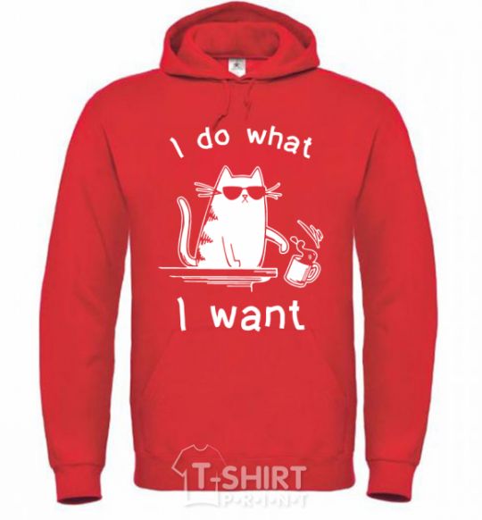 Мужская толстовка (худи) I do what i want cat Ярко-красный фото