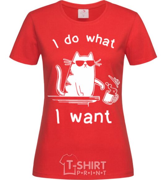 Женская футболка I do what i want cat Красный фото