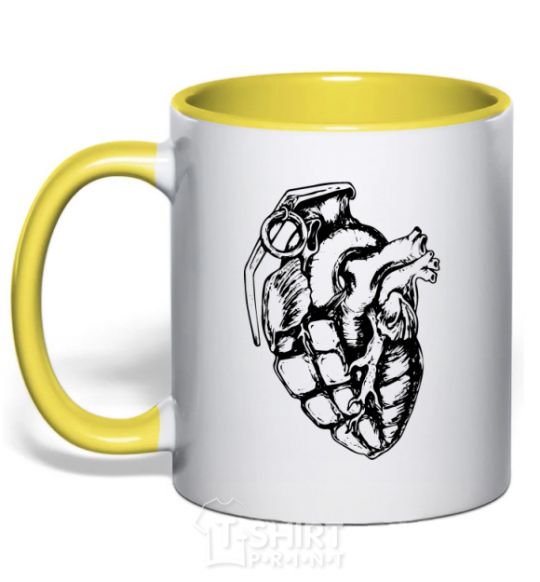 Mug with a colored handle Bomb heart yellow фото