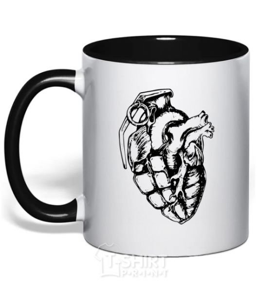 Mug with a colored handle Bomb heart black фото