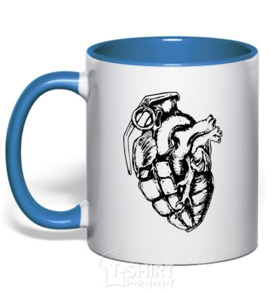 Mug with a colored handle Bomb heart royal-blue фото