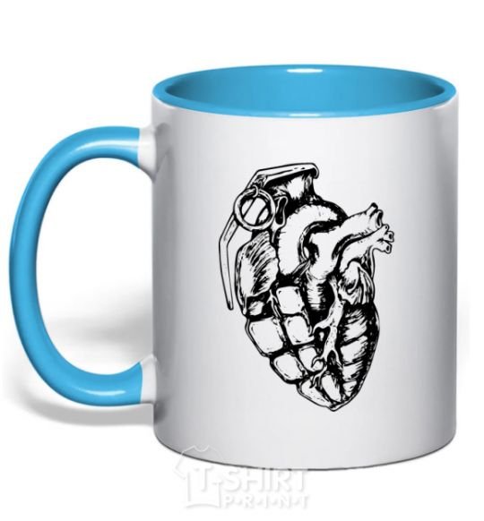 Mug with a colored handle Bomb heart sky-blue фото