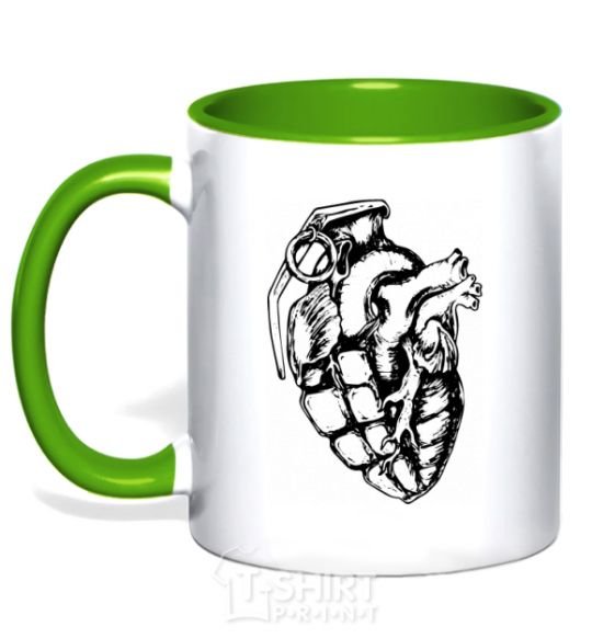 Mug with a colored handle Bomb heart kelly-green фото