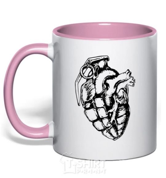 Mug with a colored handle Bomb heart light-pink фото