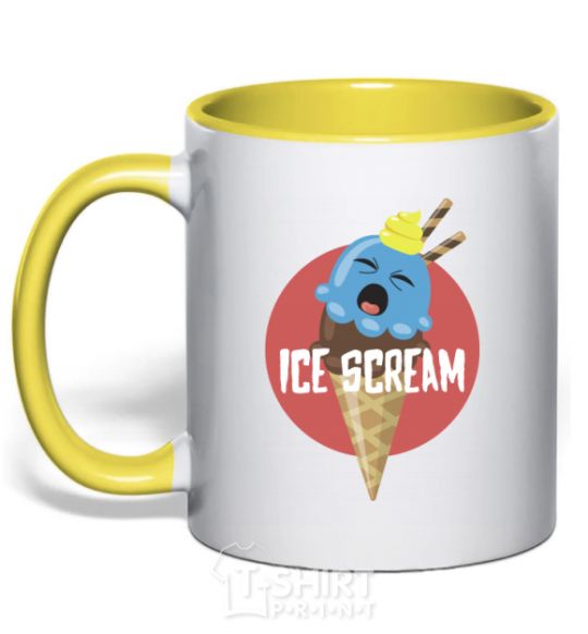 Mug with a colored handle Ice scream red yellow фото