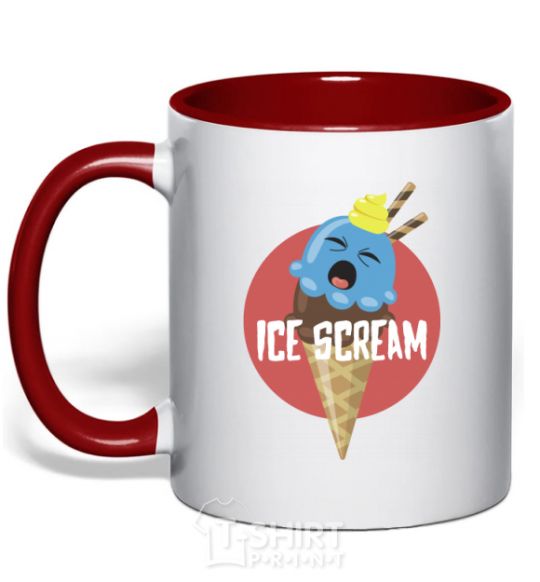 Mug with a colored handle Ice scream red red фото
