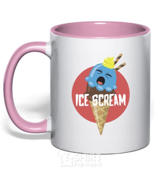 Mug with a colored handle Ice scream red light-pink фото
