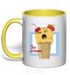 Mug with a colored handle Ice scream blue yellow фото