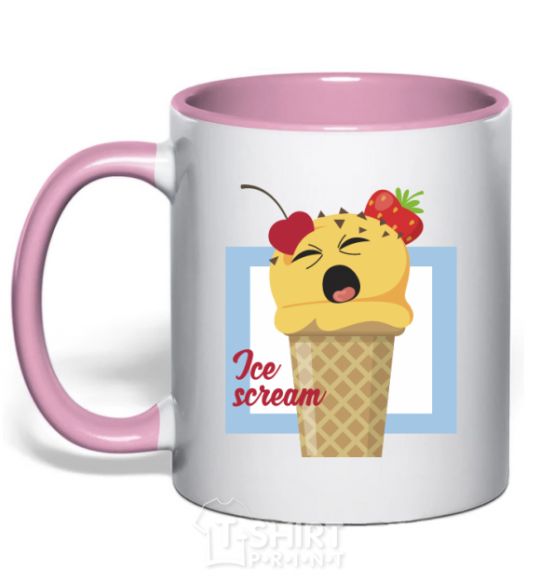 Mug with a colored handle Ice scream blue light-pink фото