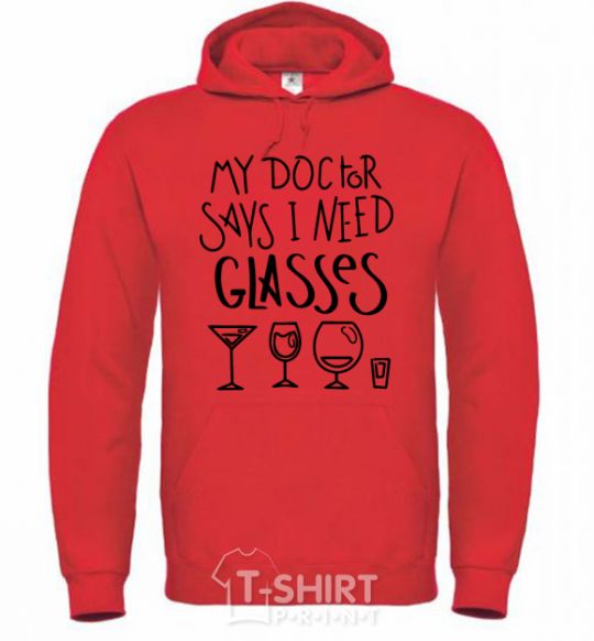Men`s hoodie I need some glasses bright-red фото
