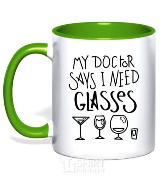 Mug with a colored handle I need some glasses kelly-green фото