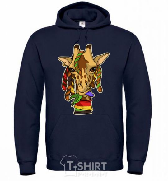 Men`s hoodie A giraffe chewing grass navy-blue фото