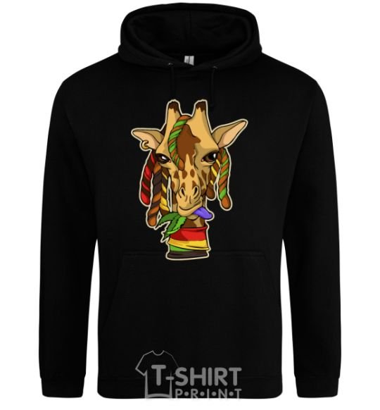 Men`s hoodie A giraffe chewing grass black фото