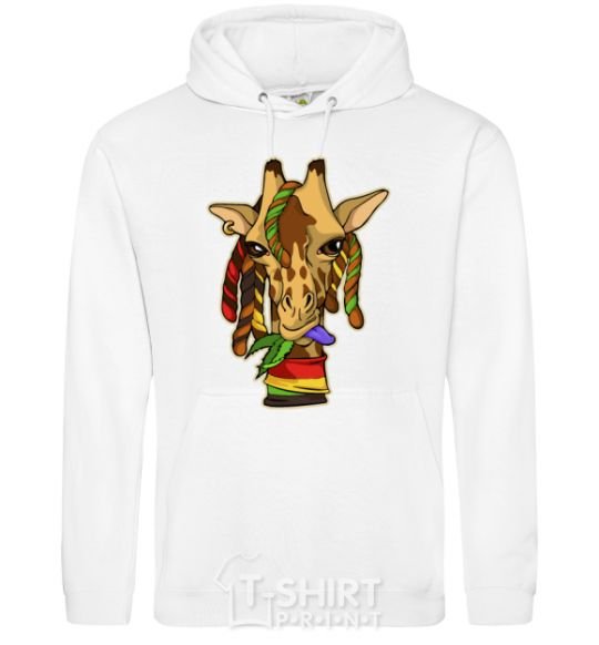 Men`s hoodie A giraffe chewing grass White фото