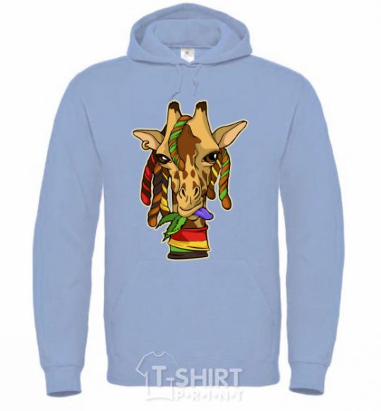 Men`s hoodie A giraffe chewing grass sky-blue фото