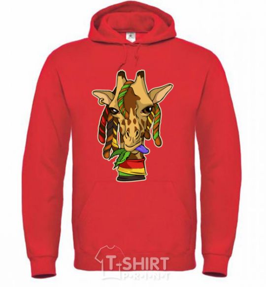 Men`s hoodie A giraffe chewing grass bright-red фото