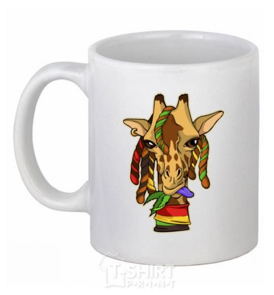 Ceramic mug A giraffe chewing grass White фото