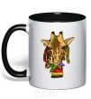 Mug with a colored handle A giraffe chewing grass black фото