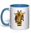 Mug with a colored handle A giraffe chewing grass royal-blue фото
