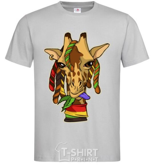 Men's T-Shirt A giraffe chewing grass grey фото