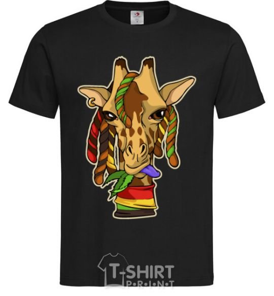 Men's T-Shirt A giraffe chewing grass black фото