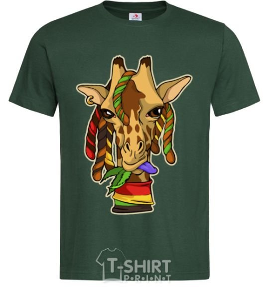 Men's T-Shirt A giraffe chewing grass bottle-green фото