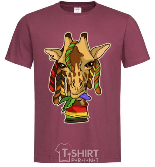 Men's T-Shirt A giraffe chewing grass burgundy фото