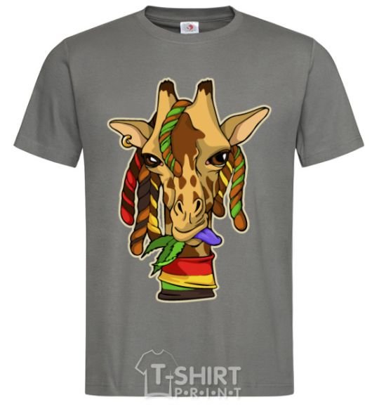 Men's T-Shirt A giraffe chewing grass dark-grey фото