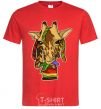 Men's T-Shirt A giraffe chewing grass red фото