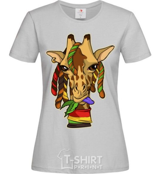 Women's T-shirt A giraffe chewing grass grey фото