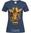 Women's T-shirt A giraffe chewing grass navy-blue фото