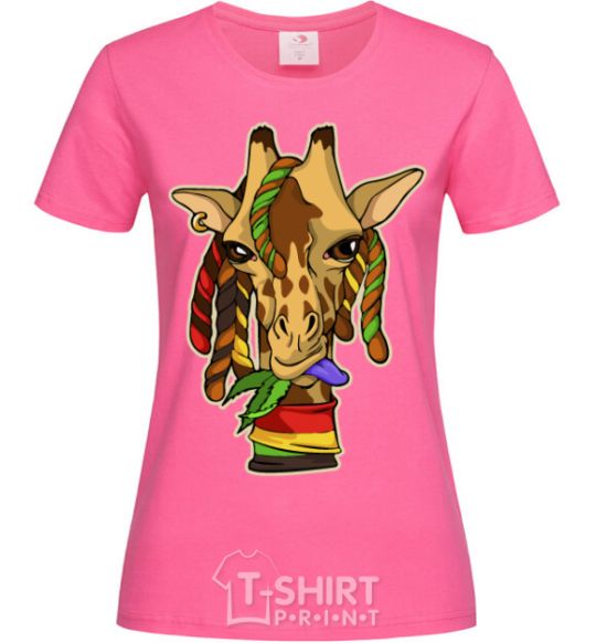 Женская футболка Жираф жует траву Ярко-розовый фото