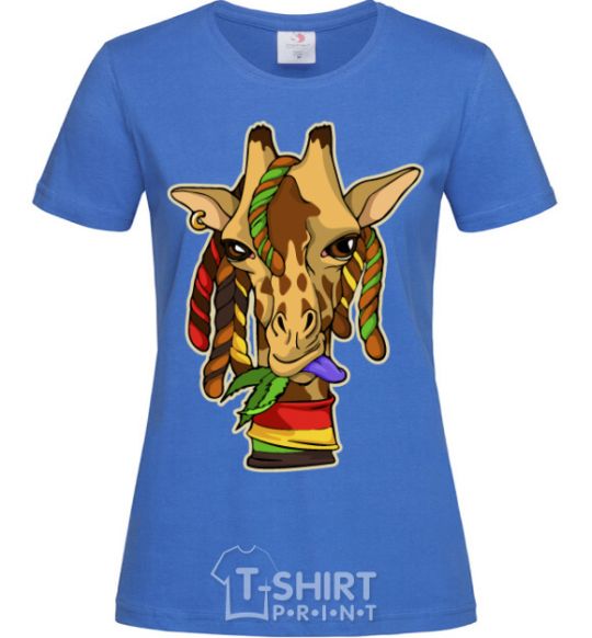 Women's T-shirt A giraffe chewing grass royal-blue фото