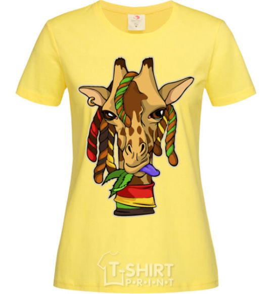 Women's T-shirt A giraffe chewing grass cornsilk фото