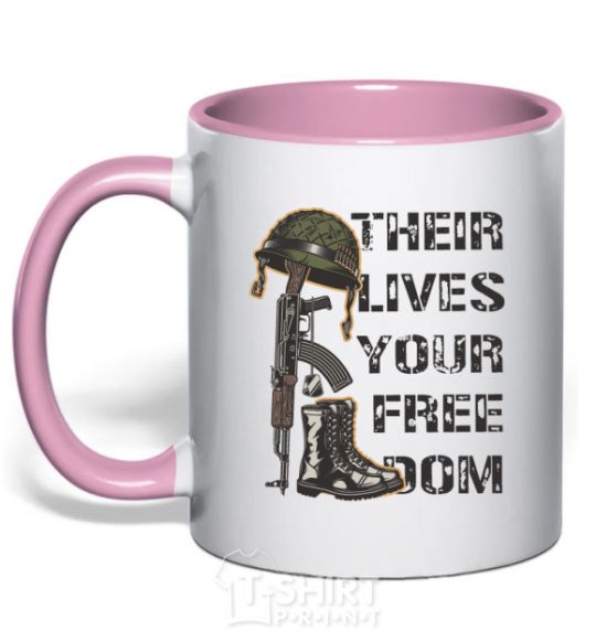 Mug with a colored handle Their lives your freedom light-pink фото