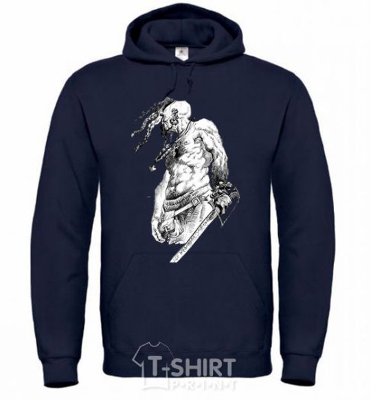 Men`s hoodie Cossack with a saber navy-blue фото