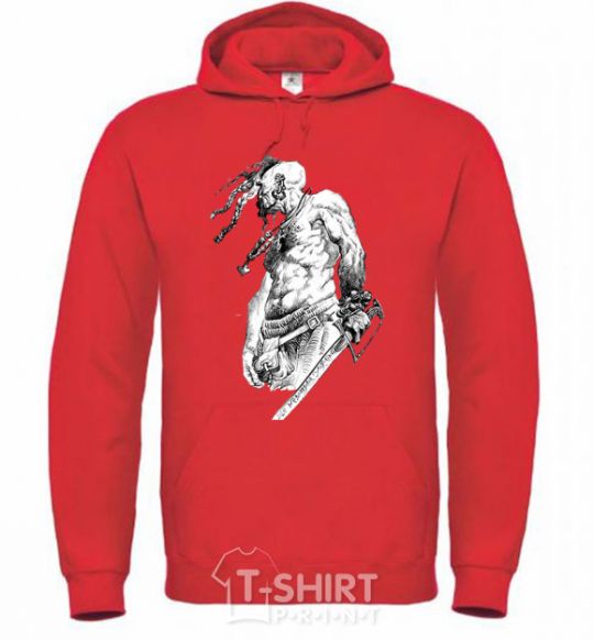 Men`s hoodie Cossack with a saber bright-red фото