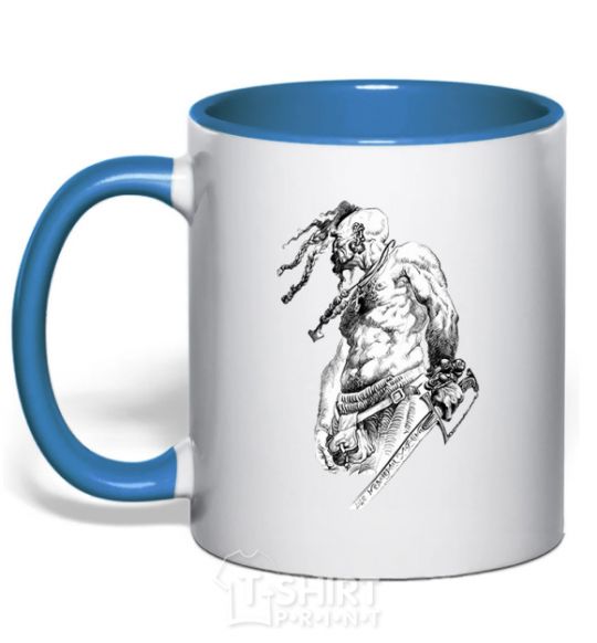 Mug with a colored handle Cossack with a saber royal-blue фото