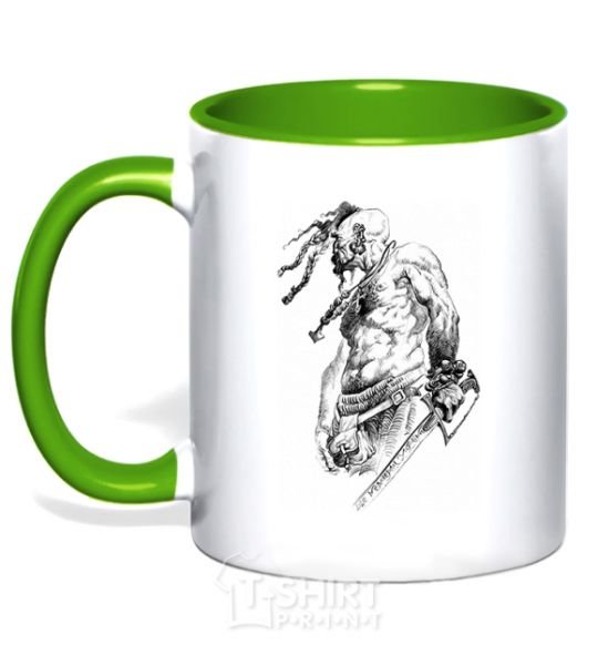 Mug with a colored handle Cossack with a saber kelly-green фото