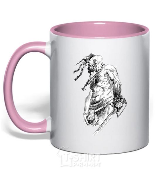 Mug with a colored handle Cossack with a saber light-pink фото