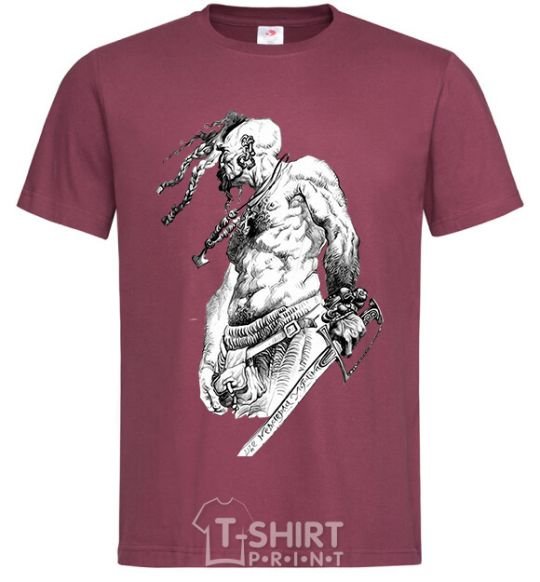 Men's T-Shirt Cossack with a saber burgundy фото