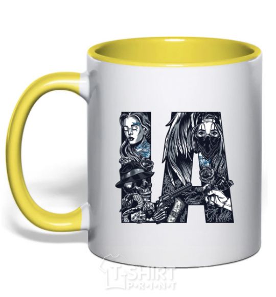 Mug with a colored handle LA girls yellow фото