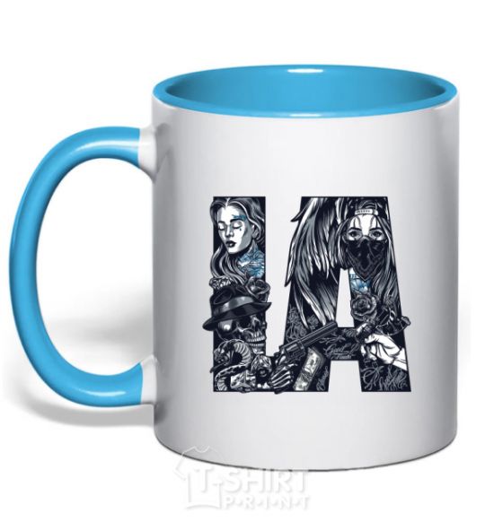 Mug with a colored handle LA girls sky-blue фото