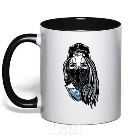 Mug with a colored handle Girl in fullcap black фото