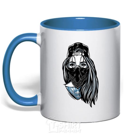 Mug with a colored handle Girl in fullcap royal-blue фото