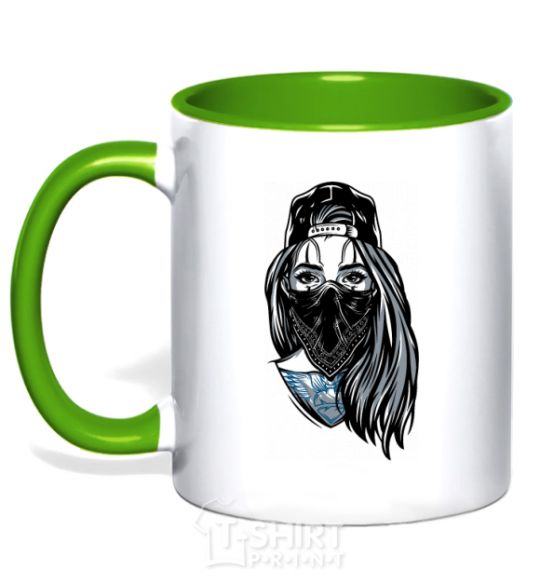 Mug with a colored handle Girl in fullcap kelly-green фото