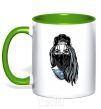 Mug with a colored handle Girl in fullcap kelly-green фото