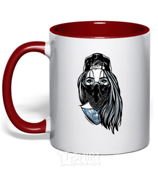 Mug with a colored handle Girl in fullcap red фото