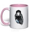 Mug with a colored handle Girl in fullcap light-pink фото