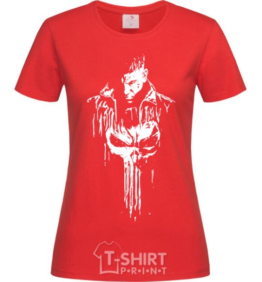 Women's T-shirt Punisher white red фото